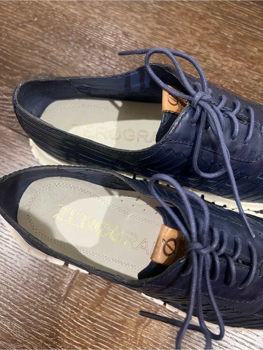 EUC zerogrand huarache oxfords cole haan Navy Leather Lace-Up Sneakers size 8 - Picture 4 of 8